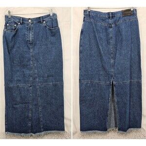 Ralph Lauren Blue Jean Maxi Skirt Raw Hem Vintage 90s Western Boho Grunge 12 EUC